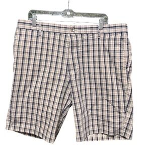 Dockers D2 Straight Fit Plaid Shorts 38 Navy Blue Grey Excellent Casual Golf